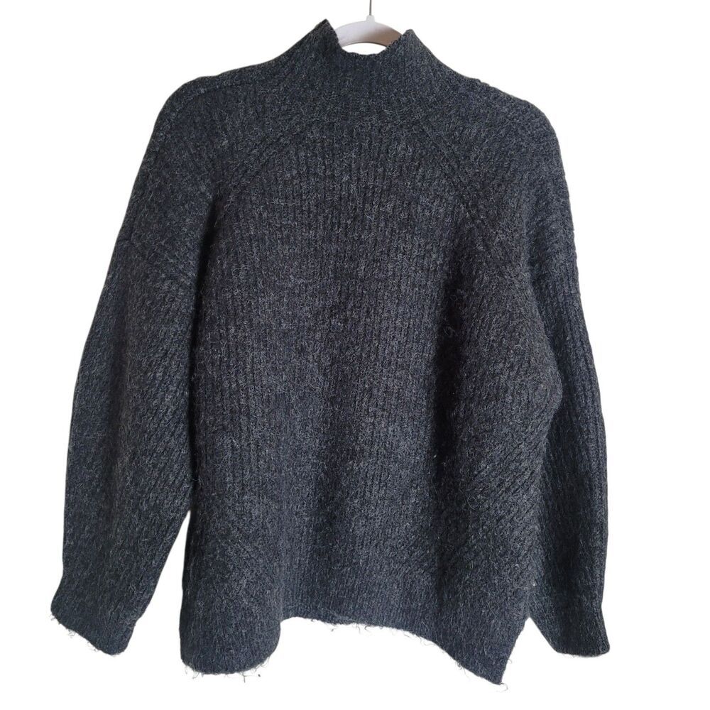 Sundance Chunky Knit High Neck Sweater Women's Medium Dark Gray Balloon Sleeve
